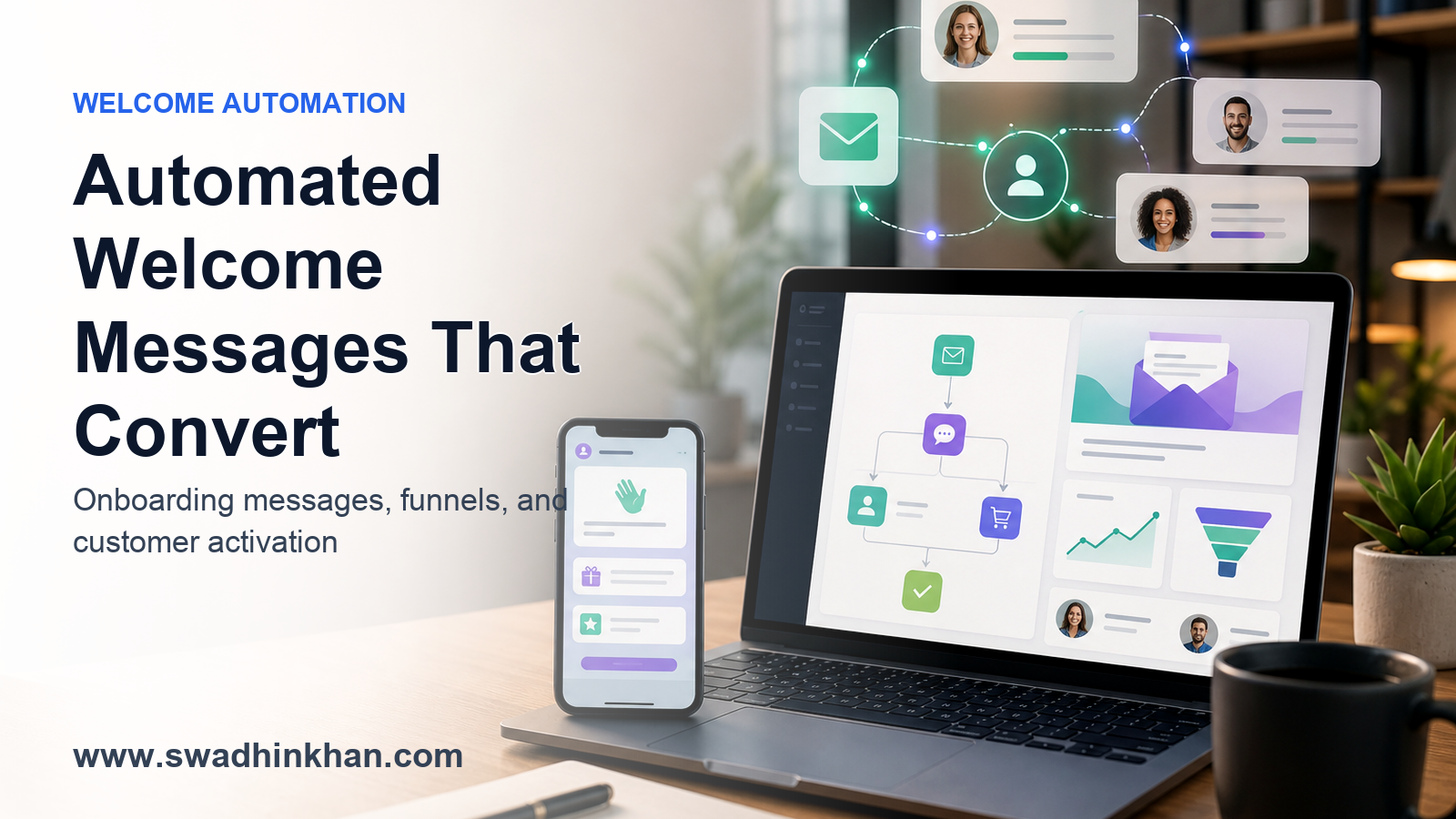 automated welcome messages that convert feature image by Swadhin Khan - Swadhin Khan automated welcome messages that convert feature image by Swadhin Khan