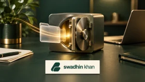 Encrypted file transfer and secure workspace concept with the official Swadhin Khan logo