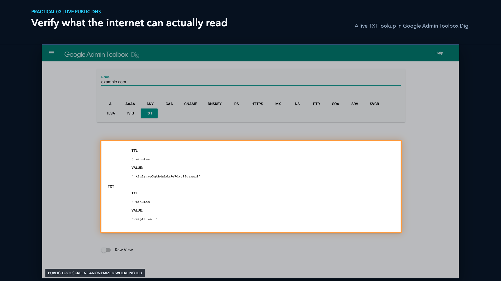 Public DNS lookup used to verify email authentication records