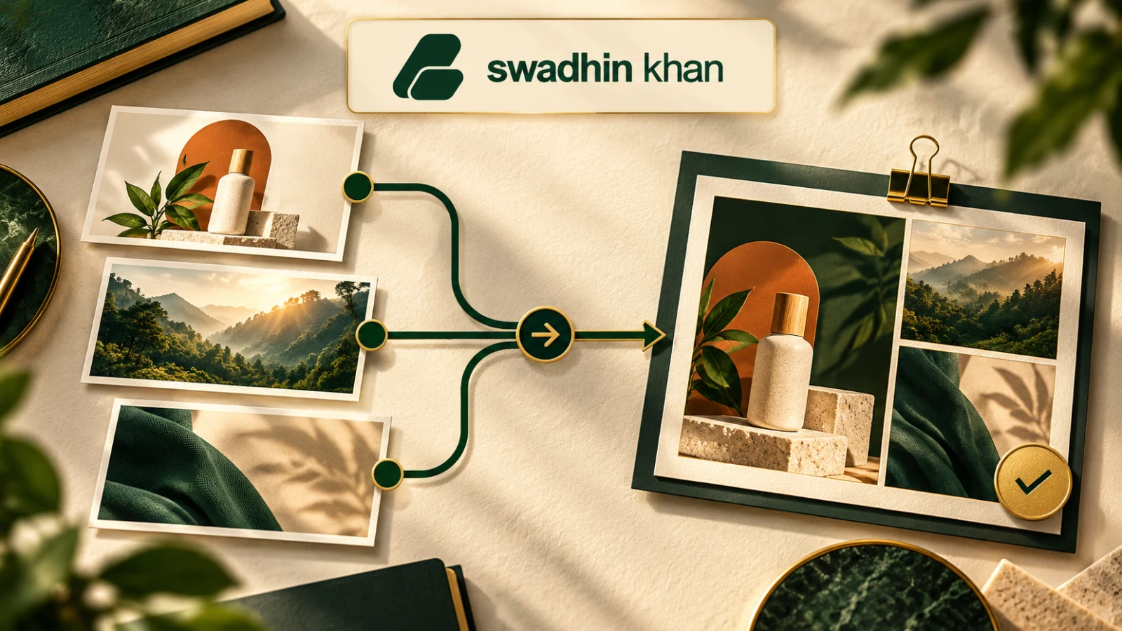 Ad creative workflow illustration with Swadhin Khan branding