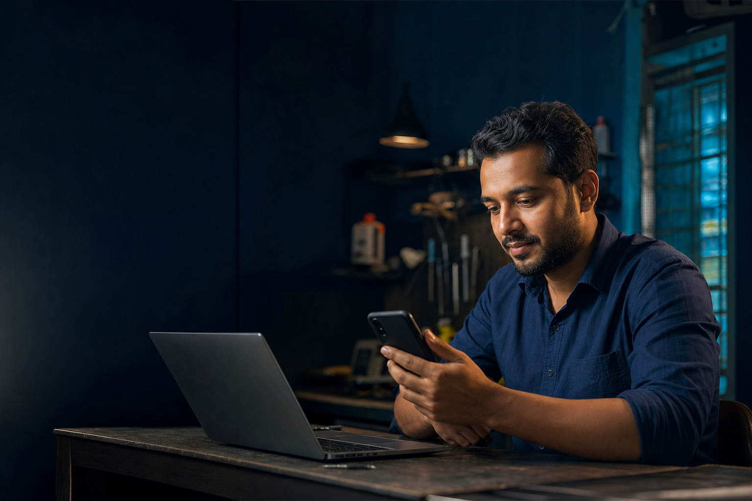 Bangladeshi business owner checking a customer enquiry
