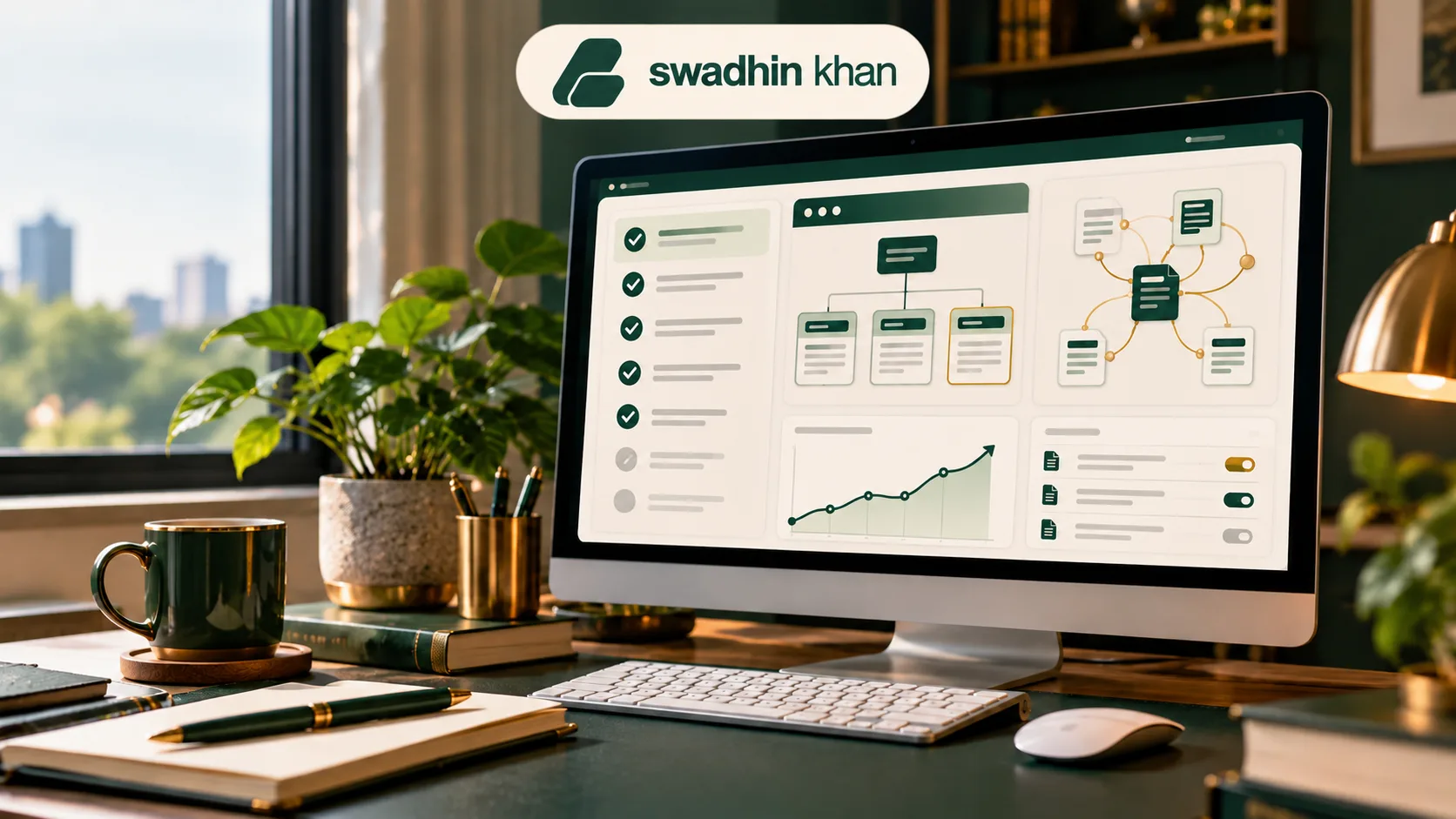 Conceptual SEO audit dashboard with the Swadhin Khan logo