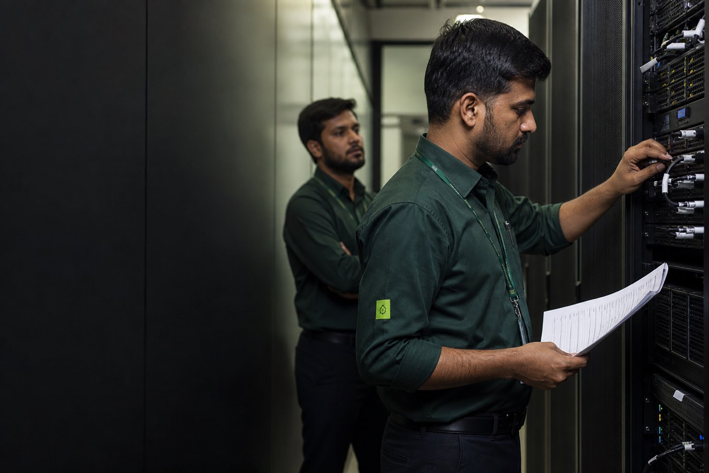 A CoLoCity engineer verifying a newly installed server rack after a move