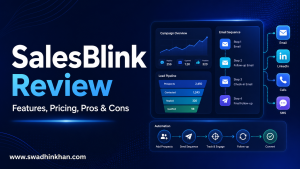 SalesBlink review cover showing multichannel sales outreach and email automation workflows