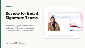 Signitic review cover with real email signature product screenshot