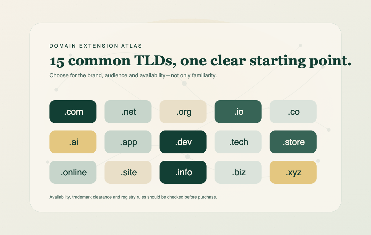 Editorial atlas of fifteen common domain extensions