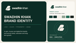 Swadhin Khan brand identity-এর official logo, color palette ও icon meaning-এর feature image