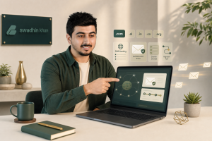 Swadhin Khan reviewing domain, DNS, email and outreach service operations