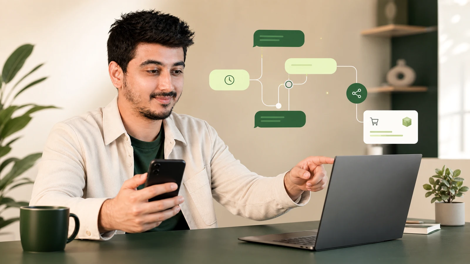 Swadhin Khan reviewing a WhatsApp automation for business workflow with WaCloud