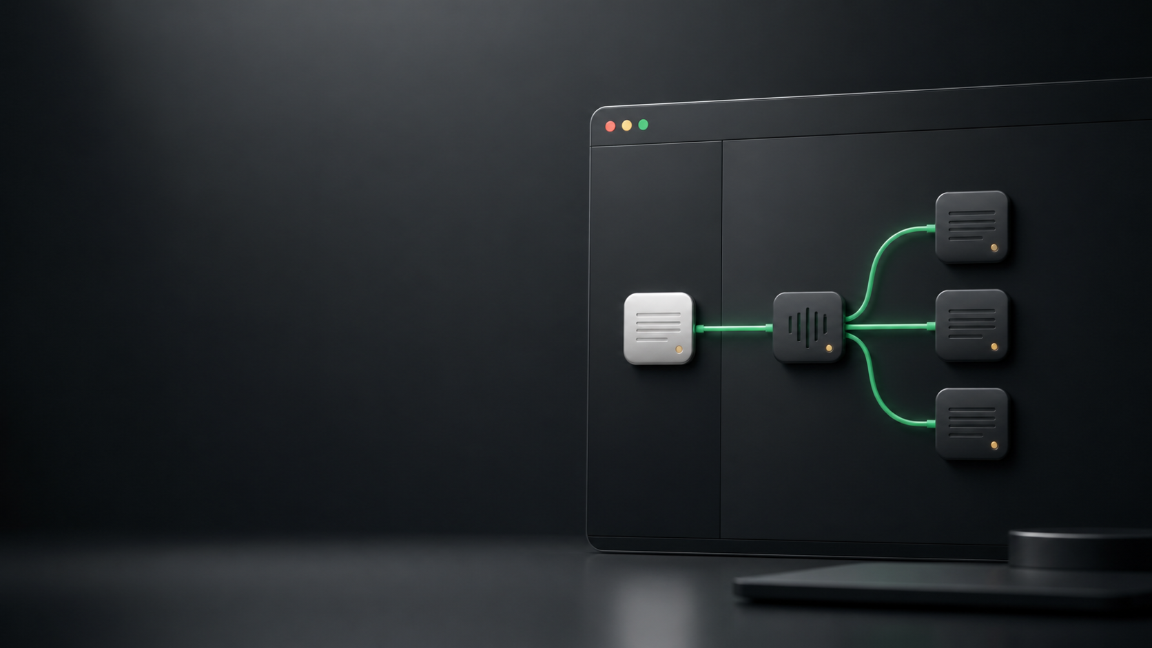 A signal-green route branching from one message to three destinations