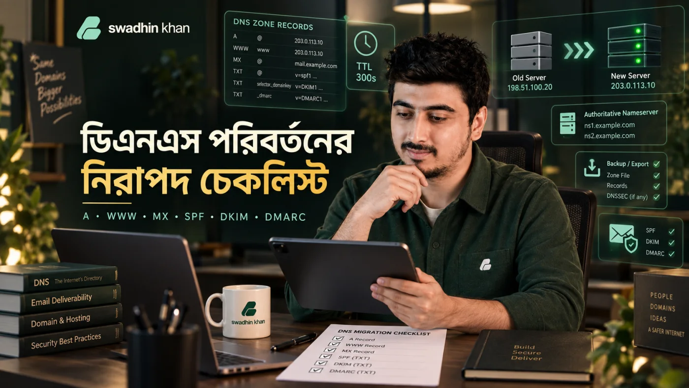 ডোমেইনের সাথে হোস্টিং কানেক্ট করার নিয়ম: সম্পূর্ণ DNS গাইড 2 DNS পরিবর্তনের আগে A, WWW, MX, SPF, DKIM ও DMARC record সংরক্ষণের নিরাপদ checklist