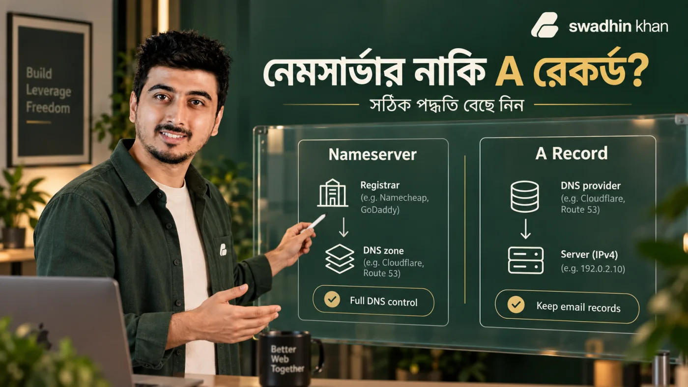 ডোমেইনের সাথে হোস্টিং কানেক্ট করার নিয়ম: সম্পূর্ণ DNS গাইড 1 ডোমেইনের সাথে হোস্টিং কানেক্ট করার নিয়ম: Nameserver বনাম A Record