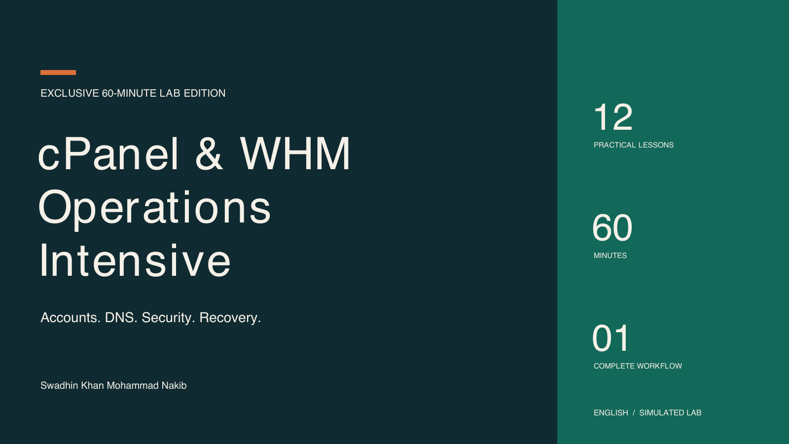 cPanel and WHM Operations Intensive, Exclusive 60-Minute Lab course cover