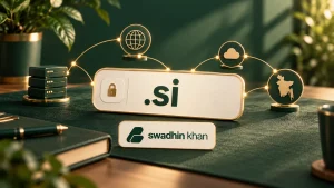 Illustration of a .si domain for a buyer in Bangladesh, with the Swadhin Khan logo